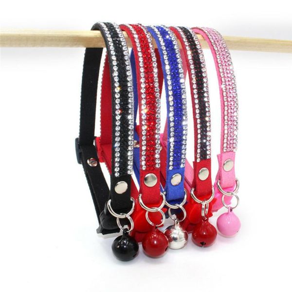 

(50 pieces/lot) 4 rows rhinestone studded small dog cat collar safety buckle puppy pet necklace collars & leashes