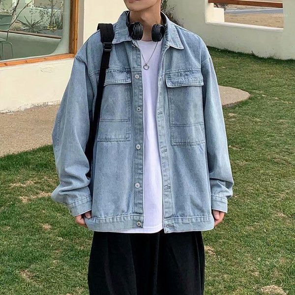 

men's jackets korean pocket denim jacket fashion casual retro blue mens streetwear loose hip-hop bomber men m-3xl, Black;brown