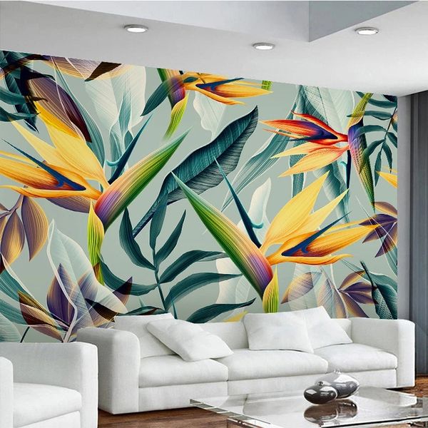 Sudeste Asiático paisagem tropical 3d estéreo cor pastoral deixa mural tema hotel restaurante papel de parede