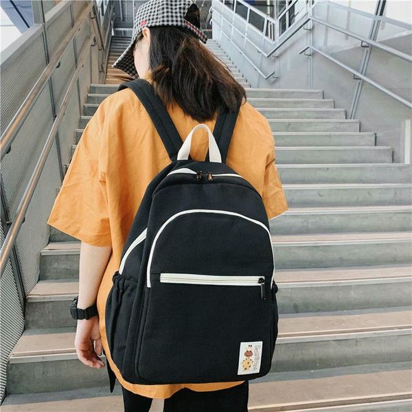 

outdoor bags student women backpack school for teenage girls casual college bagpack canvas solid junior high back pack female