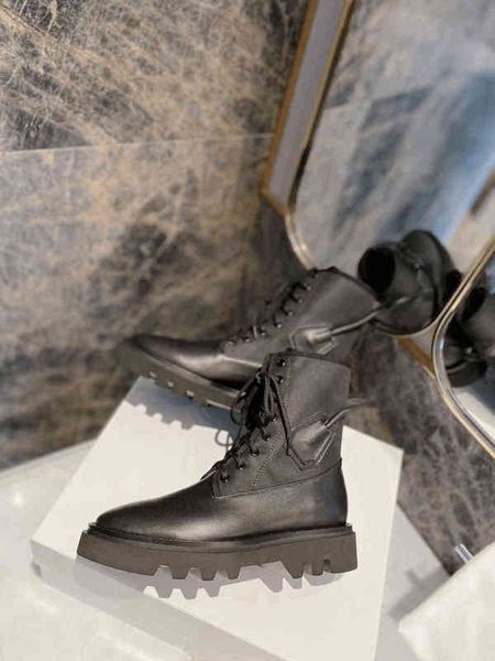 

women boots short thick bottom lace-up winter warm women's snow woodland ankle motorcycle boots classic leather shoes 1123, Black