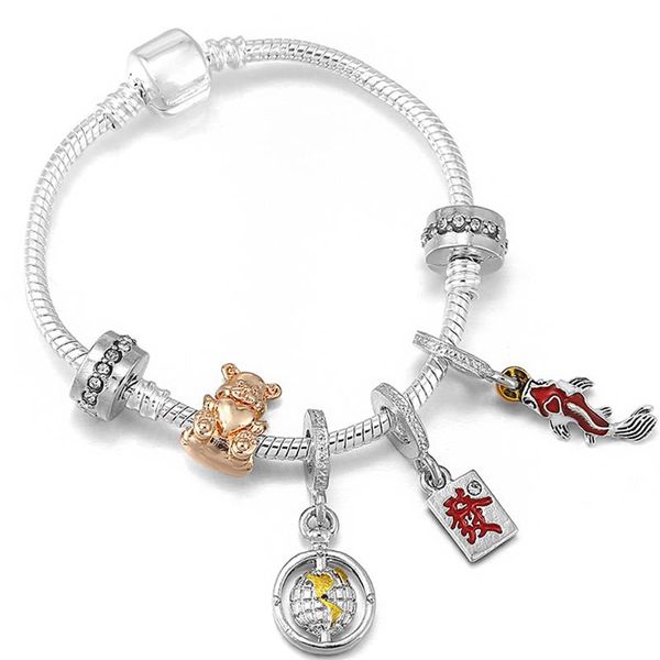

charm bracelets baopon crystal earth & fish pendant with silver color chain original brand for women wife jewelry gift, Golden;silver