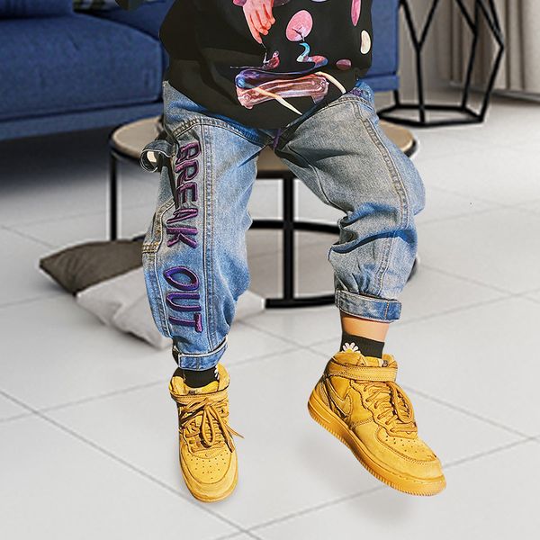 

children's jeans pants spring fall letter emboridery trousers for kids boys fashion children clothing loose jeans pant 4 8 12 14years, Blue