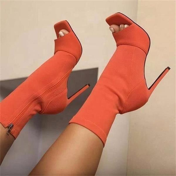 

boots women thin high heel ankel summer fashion open toe ladies shoes side zippe suede sandals booties female, Black