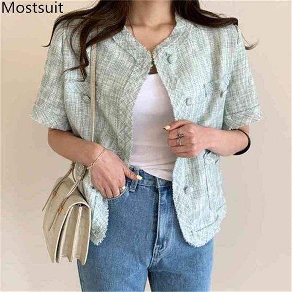 

autumn korean vintage single-breasted cardigans coats women short sleeve o-neck elegant fashion ladies jackets femme 210513, Black;brown