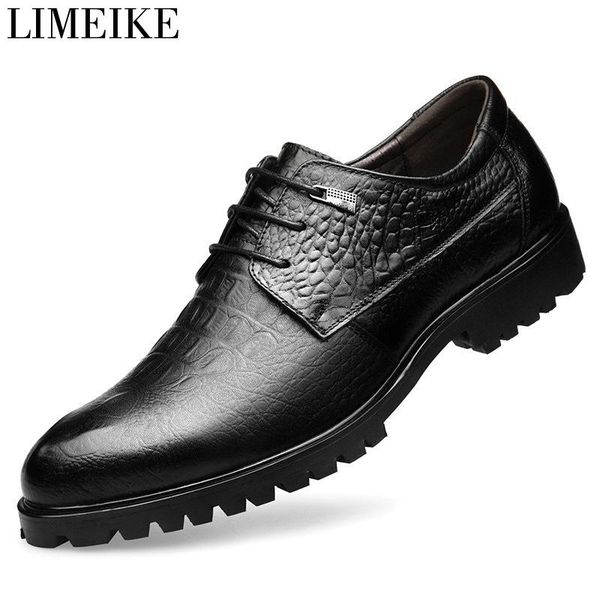 

dress shoes limeike fashion wedding business luxury men oxford lace-up crocodile pattern gentlemen's, Black