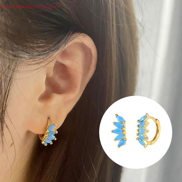 

hoop & huggie aide 925 sterling silver turquoise earrings earring korean women gold hoops jewelry aretes de mujer valentine's day gift, Golden;silver