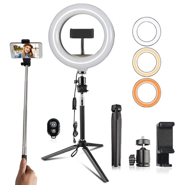 

flash heads led selfie ring light 10 inch lamp stick pography lighting holder video with tripod remote control