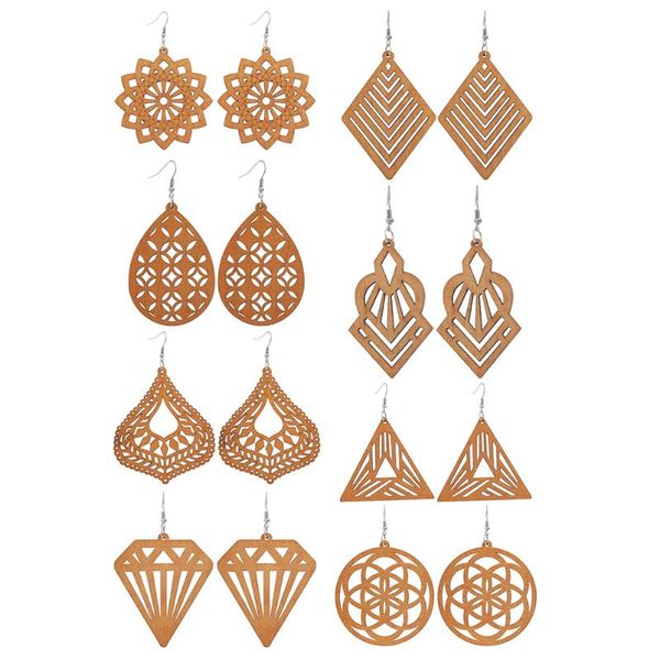 

dangle & chandelier 8 pairs wooden earrings bohemian african ear pendant, Silver