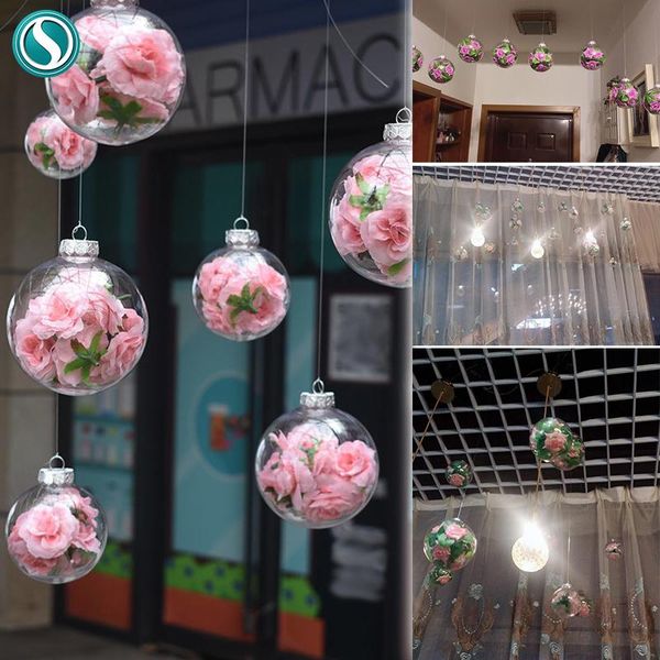 

artificial flower silk rose wedding decoration plastic transparent ball pendant false flowers home festival hanging decor set decorative & w