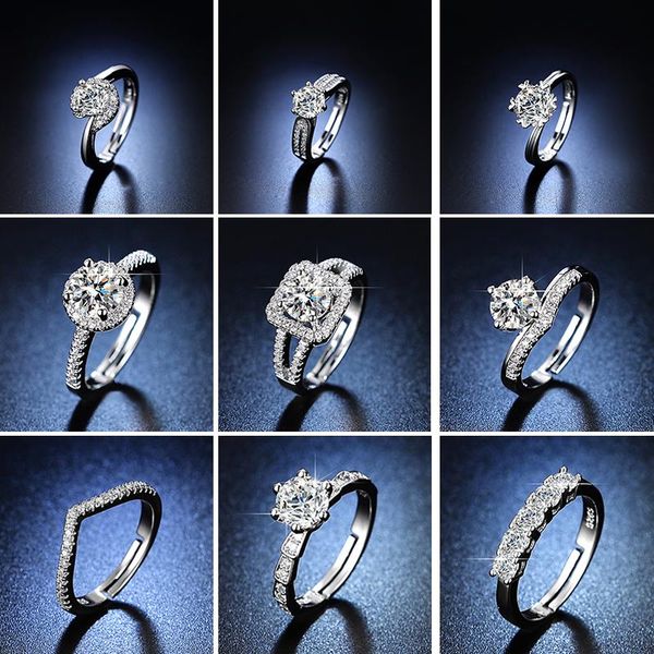 

cluster rings 925 sterling silver inlaid zircon round open ring shiny and exquisite wedding gift for ladies fashion jewelry r002, Golden;silver