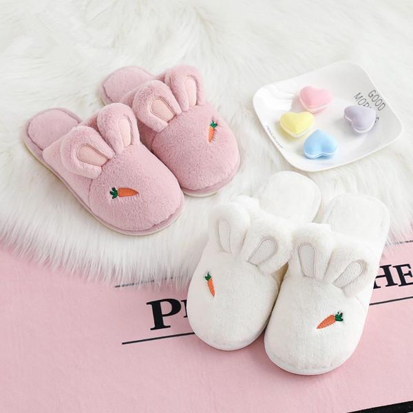 

slippers winter home couple cotton slipper with ears house shoes for women men warm flat fluffy soft t1061, Black
