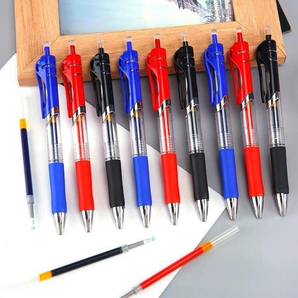 

30pcs/set retractable gel pen 5mm black red blue point ball school&office supplies refill set pens