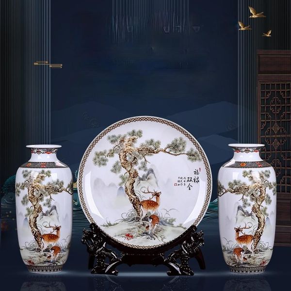 

vases jingdezhen ceramic vase three-piece set home living room tv cabinet flower arrangement decorative ornament crafts