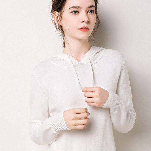 

2021 new women's mid long hoodie, loose, korean knitting, autumn and winter series ec5o, White;black