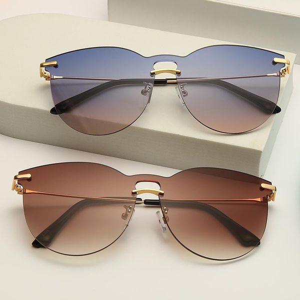 

sunglasses luxury fashion round cat eye women rimless wave butterfly sun glasses metal shades for vintage eyewear uv400, White;black