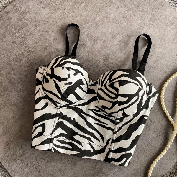 

zebra print women's corset printed leopard vest short open navel full cup gathered bra push up girls club 2021 bustiers & corsets, Black;white