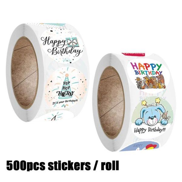 

gift wrap 500pcs/roll happy birthday round seal sticker paper adhesive stickers tape label decoration handmade gifts
