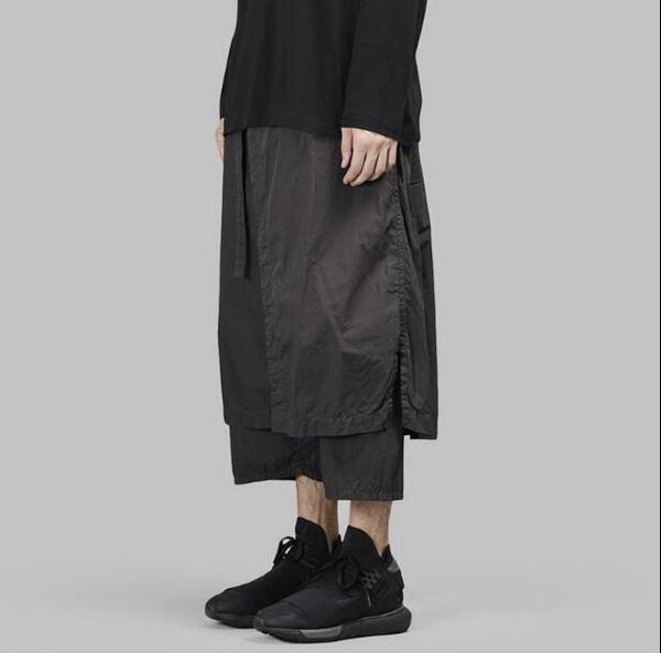 

men's pants deconstruction lace double layer seven point trousers comfortable structure menswear designer brand skirt, Black