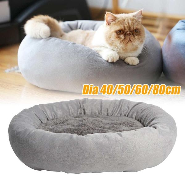 

cat beds & furniture gray plush soft warm pet dog round deep sleeping mat bed with pillow house winter kennel for pets 40/50/60/80cm
