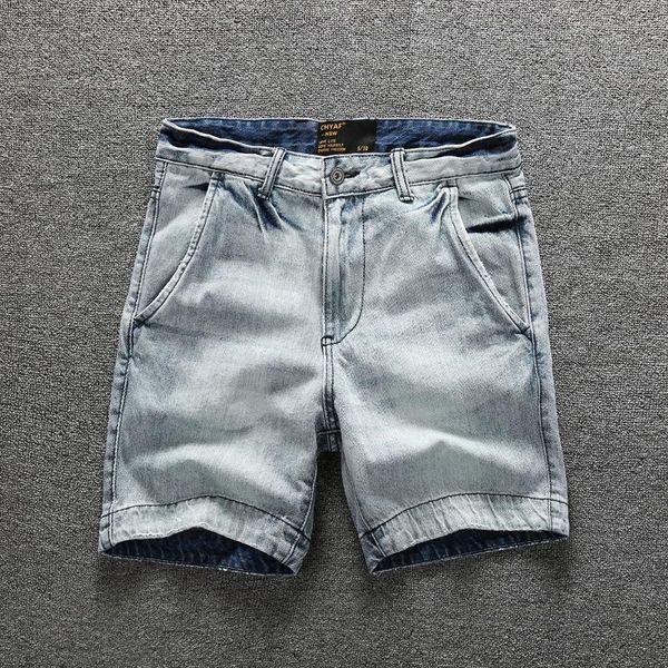 

men's jeans 2021 denim shorts summer tooling washed to make old straight pants for men, Blue