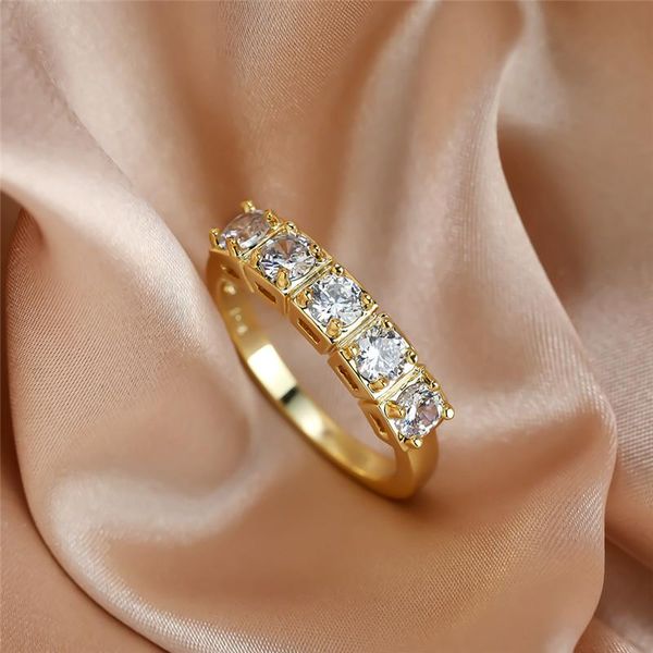 

wedding rings cute female white round crystal ring vintage gold color for women promise zircon engagement thin, Slivery;golden