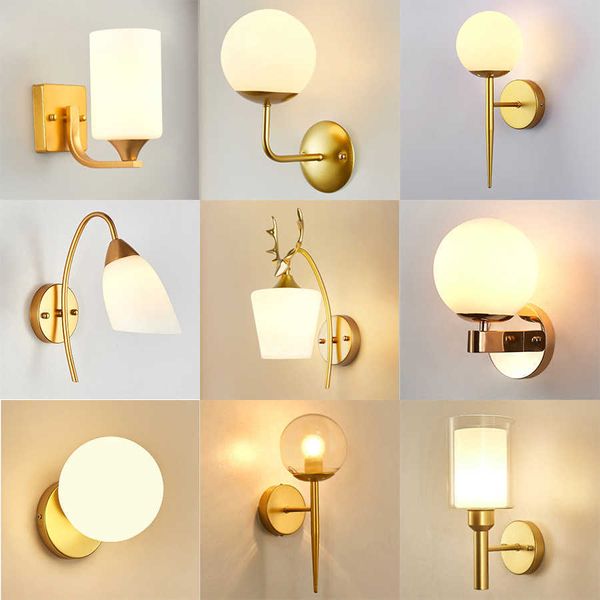 Dekorative LED-Wandleuchte Eisen Nachtlese neben Lampe Home Treppen Vintage Loft Sconce Wandleuchten Glaskugel Gold Schwarz E27 210724