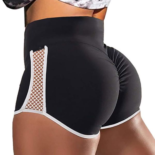 

women's shorts women high waist wide elastic waistband ruched back hollow out side stretchy tummy control sport for gym running workout, White;black