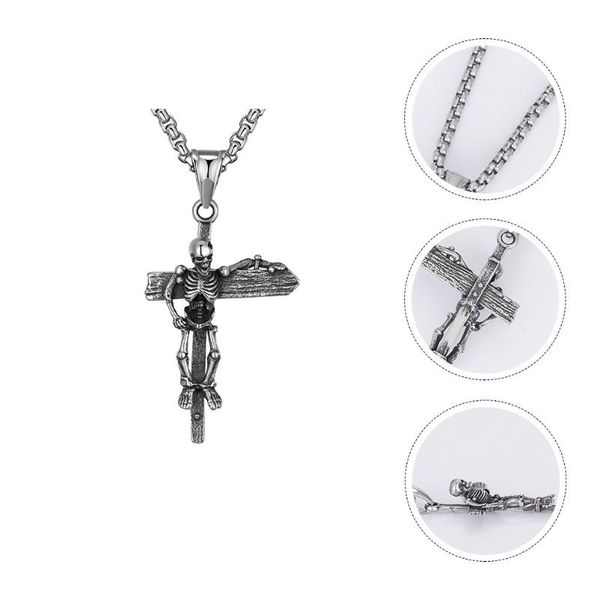 

pendant necklaces 1pc unique cross modeling necklace stylish men's skeleton jewelry, Silver