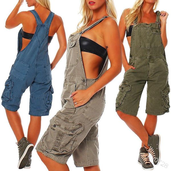 

women's jeans mandylandy y-shaped wide-band pocket overalls casual temperament women denim shorts jumpsuits loose, Blue