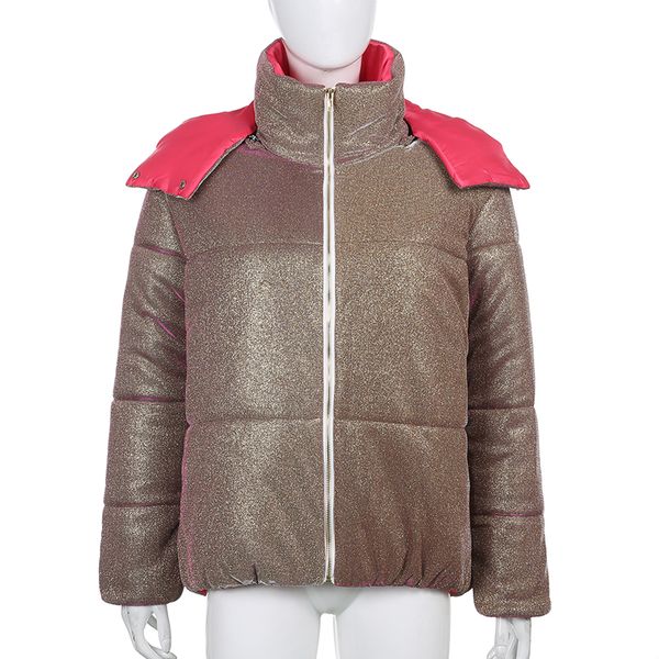 

glitter christmas bubble parkas women autumn winter thick warm hooded coats zipper stand collar high street jackets 90s, Black;white
