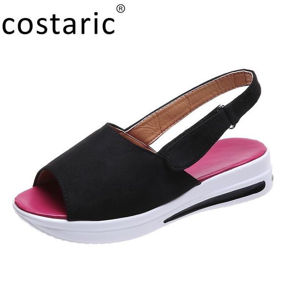 

platform peep toe women sandals retro sports summer shoes solid color thick sole beach 2021 dress, Black