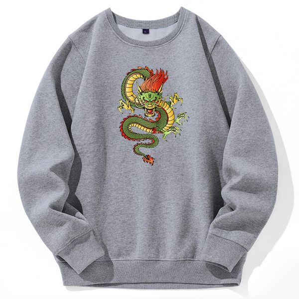 

men's hoodies & sweatshirts chinese mythological dragonprinted sweatshirt fleece autumn tracksuit thick winter hoody oversized mens hoo, Black