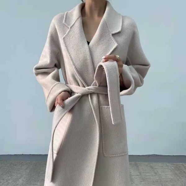

temperament bathrobe long knee loose double-sided women's thickened wool coat new camel cashmere, Black