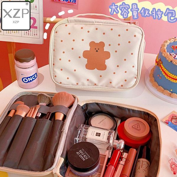 

korea cute bear girls cosmetic case large capacity make up bag home storage makeup brush compartment pocket bags & cases