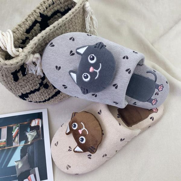 

cute women winter home slippers non-slip soft cartoon shoes warm indoor outdoor girls cat house, Black