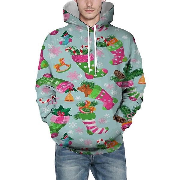 

christmas christmas gift box print hoodie visual impact party punk gothic round neck sweater hoodie, Black