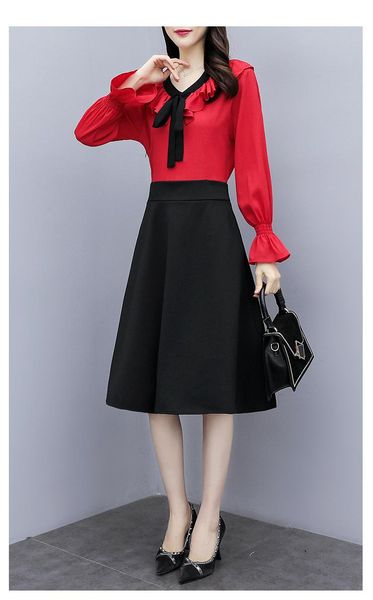 

casual dresses patchwork dress for women flare sleeve ladies long korean office lady vestidos de fiesta noche ukienki, Black;gray