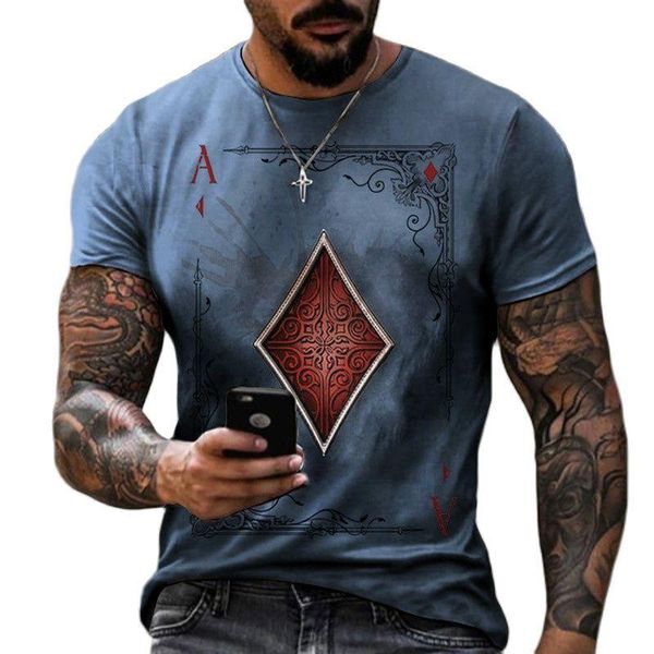 

men's t-shirts summer fashion square piece a playing card pattern 3d printing male t-shirt street personality trend wild hip-hop loose, White;black