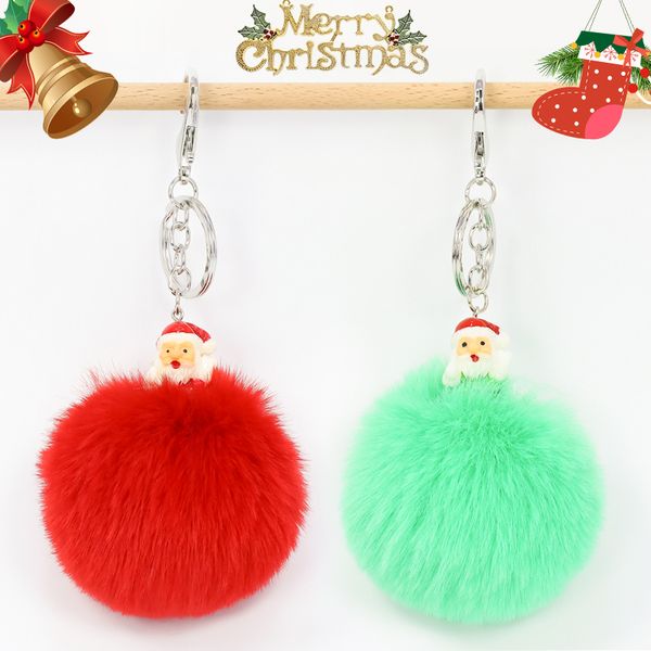 

Christmas Gift Pendant Christmas Tree Decoration 8CM Multicolor Rex Rabbit Fur Ball Pompom Santa Keychain Bag