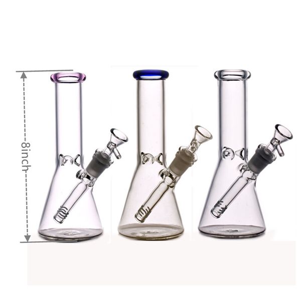 Shisha Thick Glass Beaker Bong Großhandelspreis 8-Zoll-Wasserpfeife aus schwerem Material mit 14-mm-Glasölbrennerrohr und Downstem-Schüssel