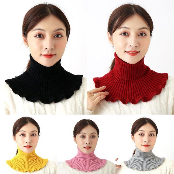 

scarves solid color women ruffles detachable lapel fake collar winter turtleneck removable knitted ladies false scarf, Blue;gray