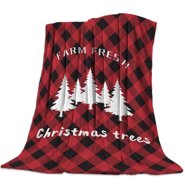 

anti-pilling cozy flannel blanket for adults kids, christmas trees silhouettes ultra-soft plush microfiber fuzzy blanket red