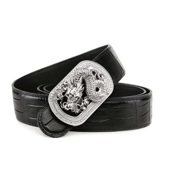 

belts linshe men crocodile belt male smooth buckle genuine leather, Black;brown