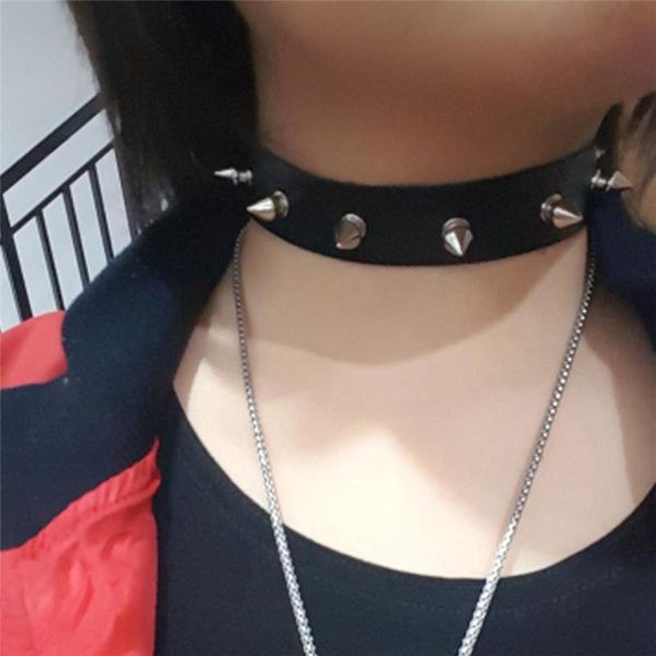 

punk rock chic gothic leather spike rivet stud collar choker necklace statement jewelry for women/men chokers, Golden;silver