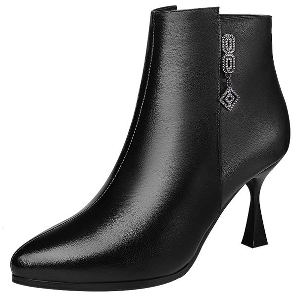 

boots black women shoes genuine leather high heels short pointed toe thin heeled autumn winter fashion martin m0034 8b69