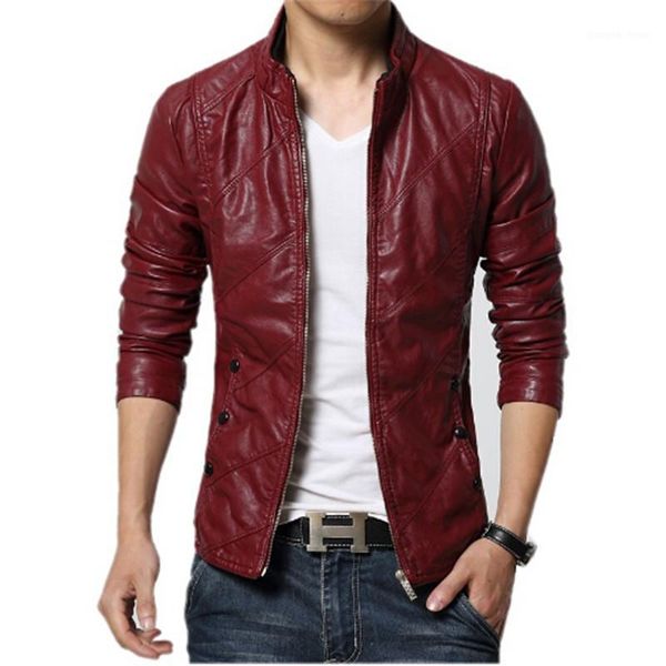 

men's fur & faux fashion pu leather jacket men black red brown solid mens coats trend slim fit youth motorcycle suede male