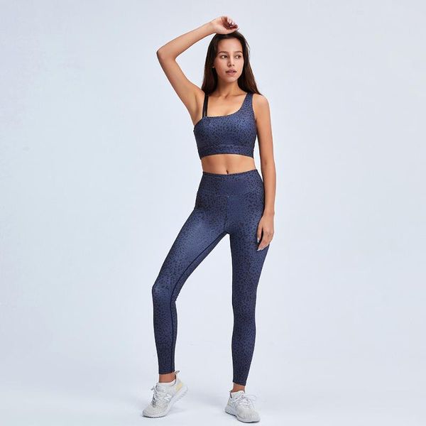 

women's yoga suit sportswear oblique shoulder bra leggings leopard print workout clothes gym running sports set female buttocks outfit