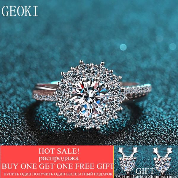 

cluster rings real gemstone ring 925 sterling silver perfect cut princess snowflake d 1 moissanite wedding korean girls jewelry, Golden;silver