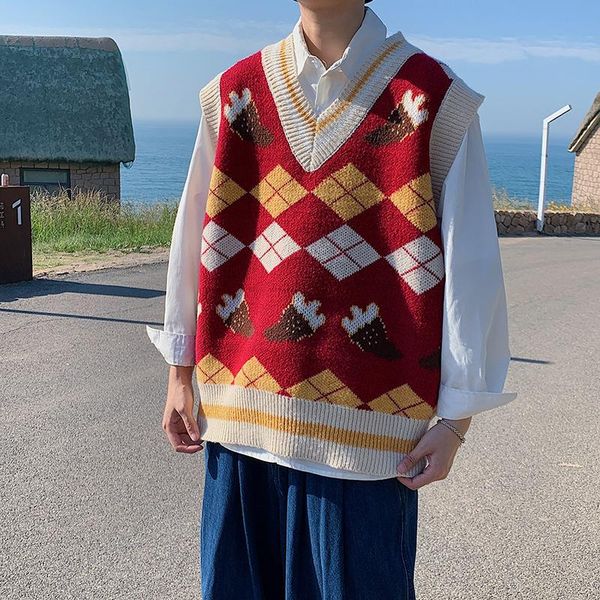 

men's vests knitted sweater vest kawaii sleeveless men women tank oversize loose pullover casual korean cute autumn clothes, Black;white